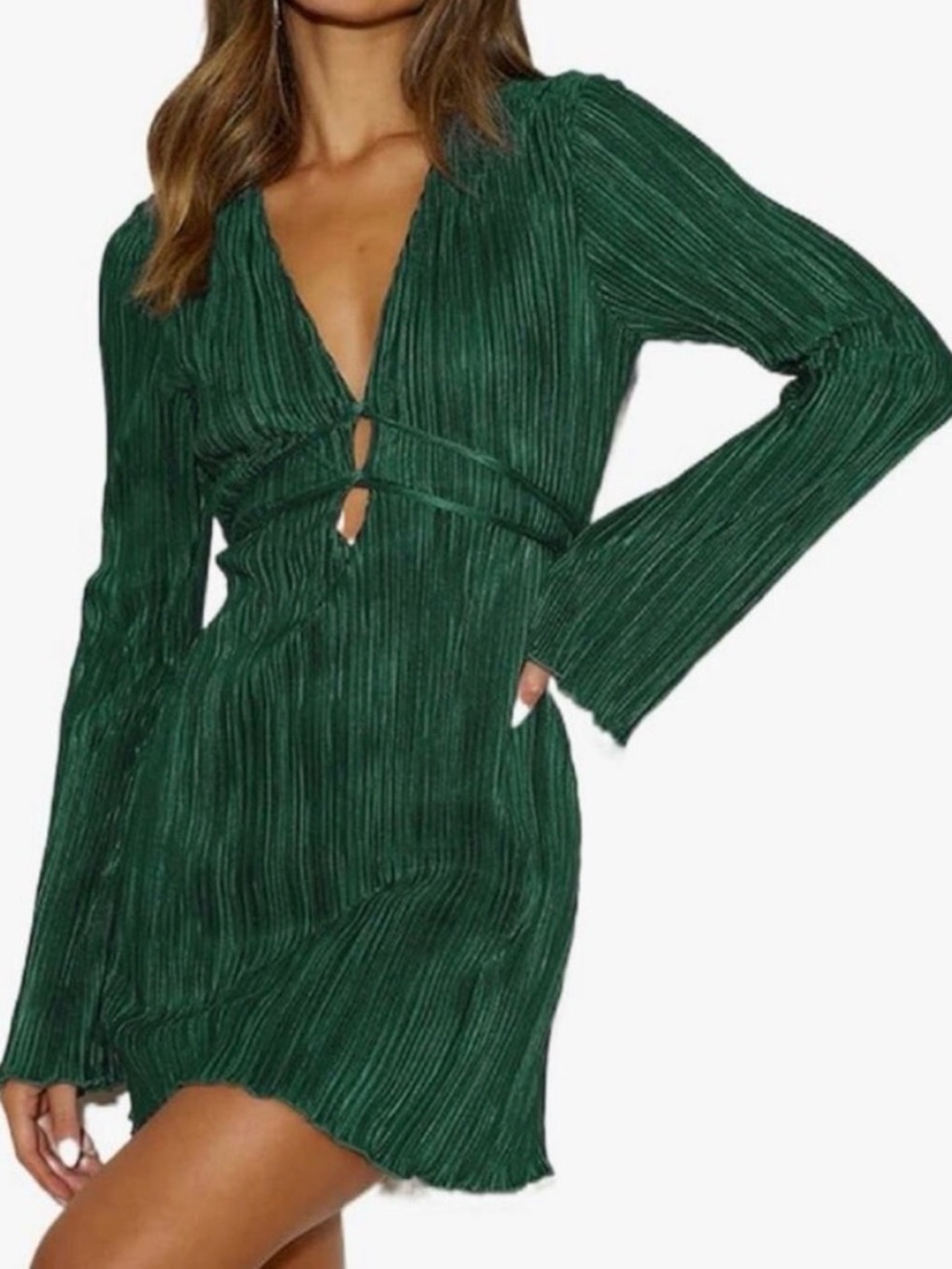 Hello Molly Horizons Meet Plisse Pleated Dress Forest Green Size Large/US 8
